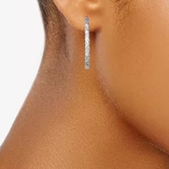 NAPIER Contemporary Silver Diamond Shape Textured Hoop Earrings**NEW! - Picture 3 of 3